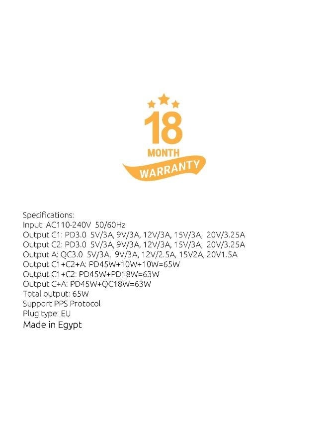 sia VoltBase 65W PD3.0/QC3.0/PPS wall charger with 3 ports-White - Image 2