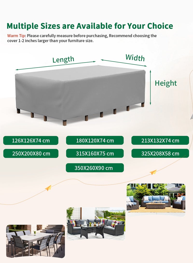 INFOSUN 420D Heavy Duty Waterproof Outdoor Cover Outdoor Furniture Cover, Premium Dustproof Anti-UV Patio Sofa Protector, Extra Thick Durable All-Weather Table & Chair Cover & Outdoor Sofa Cover & Outdoor Seating Cover for Outdoor Use - Grey - Image 2