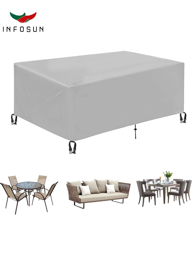 INFOSUN 420D Heavy Duty Waterproof Outdoor Cover Outdoor Furniture Cover, Premium Dustproof Anti-UV Patio Sofa Protector, Extra Thick Durable All-Weather Table & Chair Cover & Outdoor Sofa Cover & Outdoor Seating Cover for Outdoor Use - Grey - Image 1