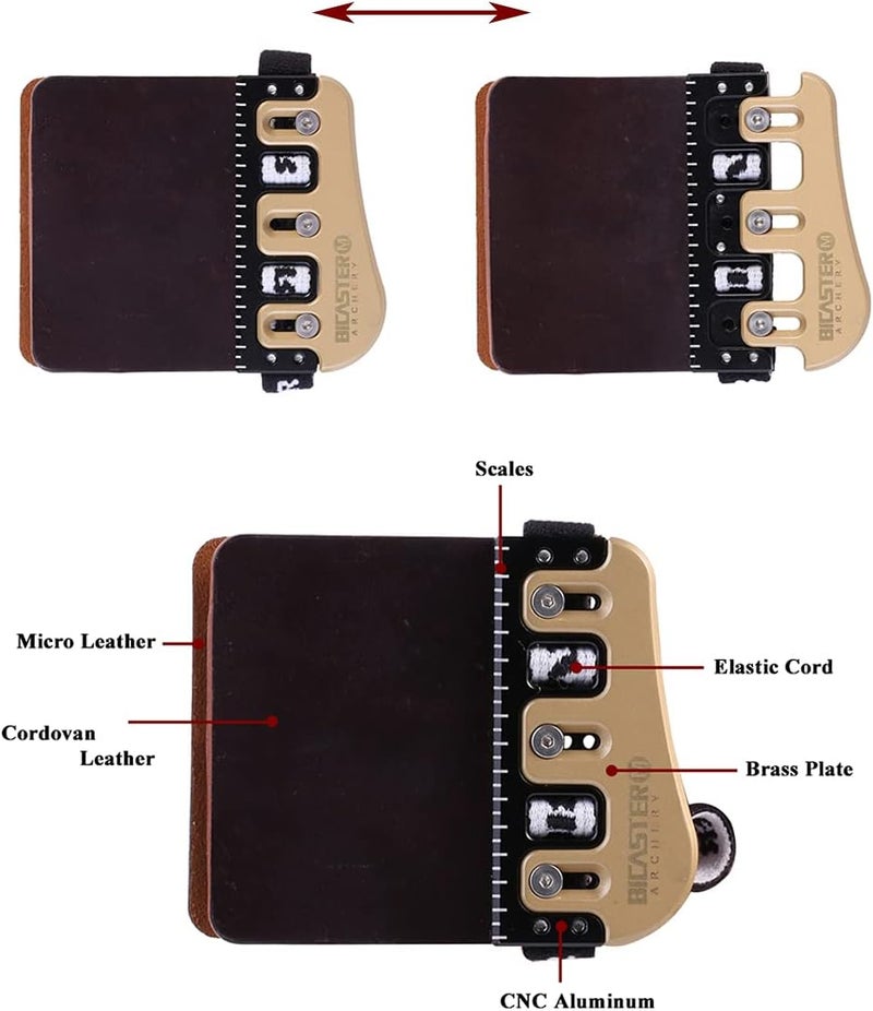 BICASTER Barebow Finger Tabs Cordovan Leather + Brass Plate - Left Hand - Image 4