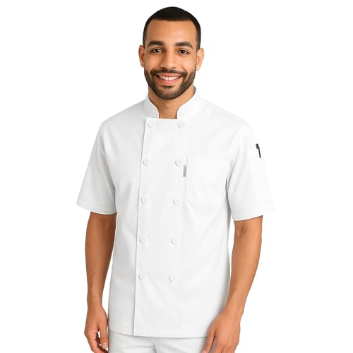 uniformer Half Sleeves Chef Coat for Men | Double-Breasted Chef Coat With Reversible Closure | Comfortable & Stylish | Easy Care & Breathable | Ideal for Chefs, Cooks, and Kitchen Staff (White_M) - Image 1