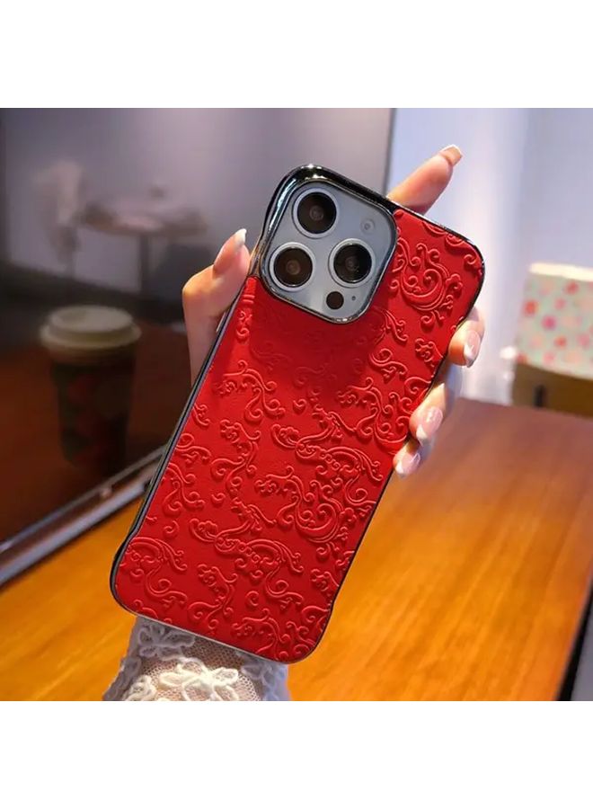 غطاء هاتف أحمر مطلي بالكهرباء بنمط تنين بدون إطار متوافق مع iPhone 16 Pro Max - Image 3