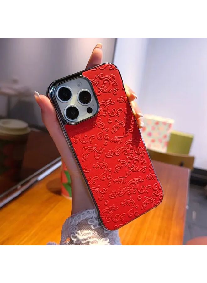 غطاء هاتف أحمر مطلي بالكهرباء بنمط تنين بدون إطار متوافق مع iPhone 16 Pro Max - Image 5