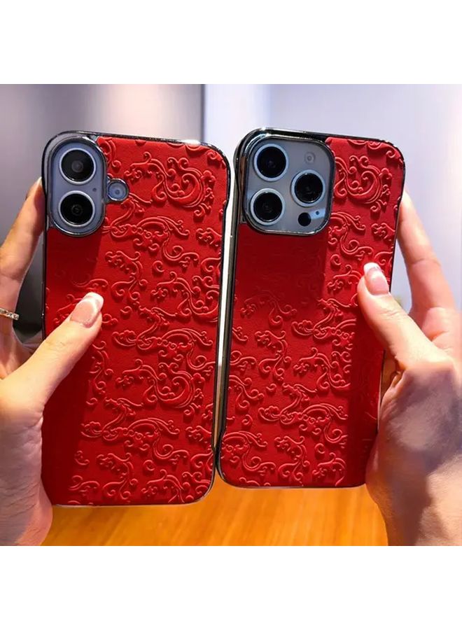 غطاء هاتف أحمر مطلي بالكهرباء بنمط تنين بدون إطار متوافق مع iPhone 16 Pro Max - Image 1