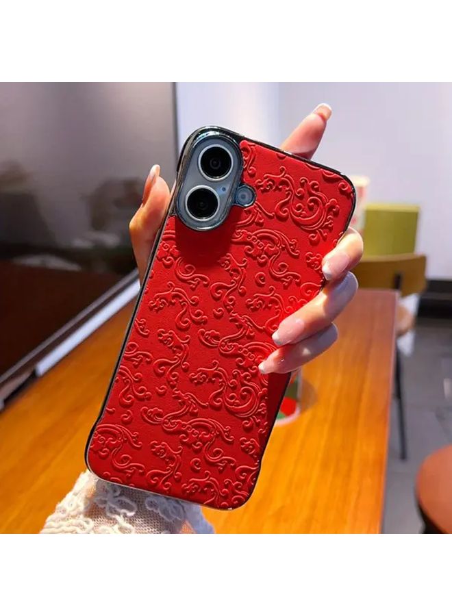 غطاء هاتف أحمر مطلي بالكهرباء بنمط تنين بدون إطار متوافق مع iPhone 16 Pro Max - Image 4