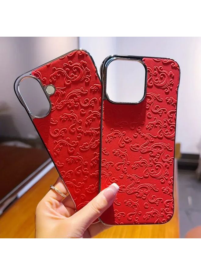 غطاء هاتف أحمر مطلي بالكهرباء بنمط تنين بدون إطار متوافق مع iPhone 16 Pro Max - Image 2