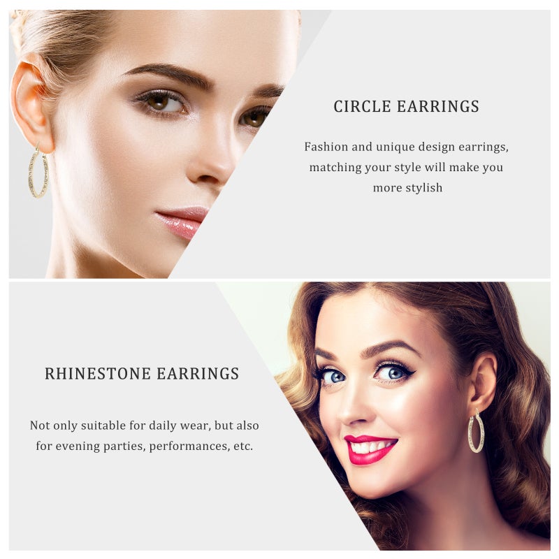 2 Pairs Circle Earrings Rhinestone Earrings Elegant Earring Women Ear Jewelries - Image 5