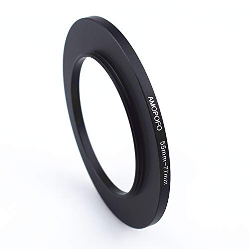 Amopofo Metal Step Up Ring Adapter 55mm to 77mm Step-Up Lens Adapter Ring For Filters, Made Of CNC Machined space aluminum With Matte Black Electroplated Finish,Compatible with All 55mm Camera Lenses & 77mm A - Image 1