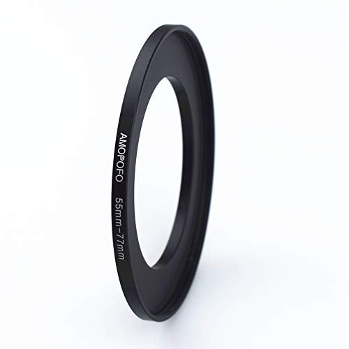 Amopofo Metal Step Up Ring Adapter 55mm to 77mm Step-Up Lens Adapter Ring For Filters, Made Of CNC Machined space aluminum With Matte Black Electroplated Finish,Compatible with All 55mm Camera Lenses & 77mm A - Image 2