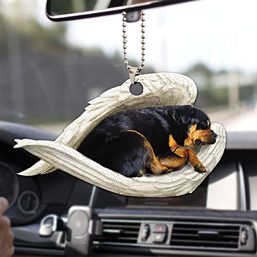 Talataca Rottweiler Metzgerhund Sleeping Angel Wing Dog Rottie Puppy 2D Flat Car Rear View Mirror Accessories Christmas Tree Ornament Decoration Hanging Charm Interior Rearview Pendant Decor Gift - Image 1
