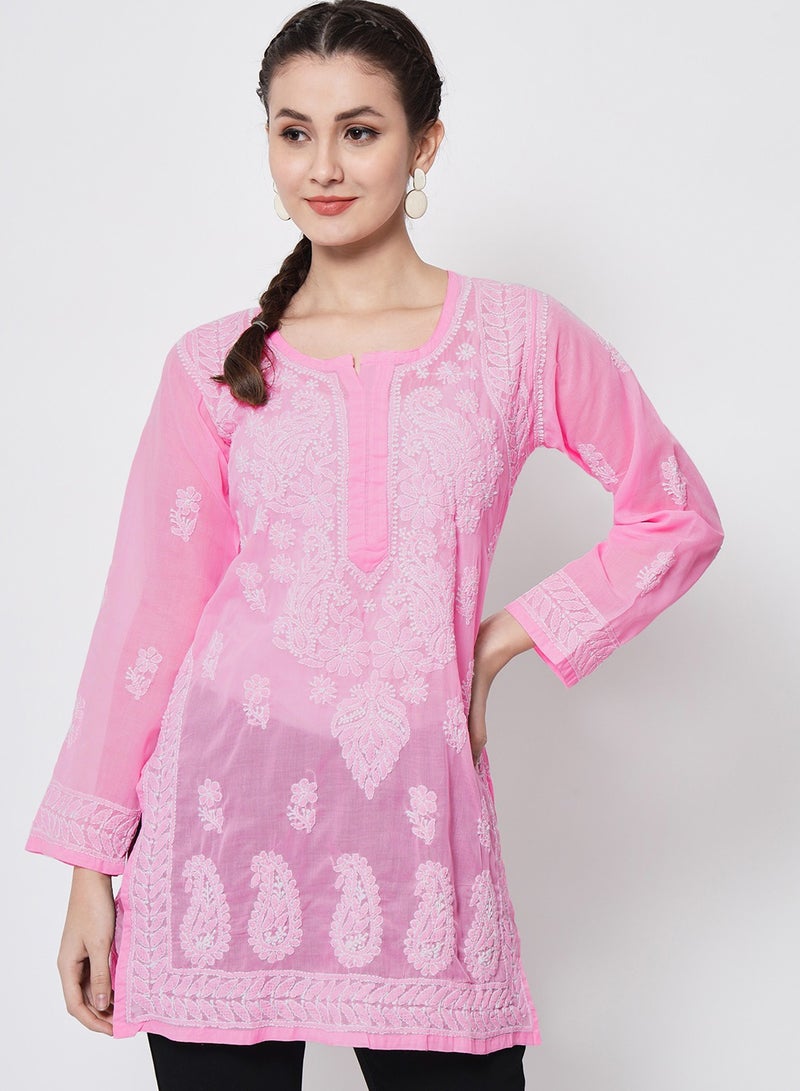 Alaya Hand Embroidered Chikankari Cotton Straight Kurti-AL3595 - Image 1