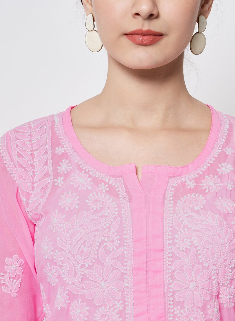 Alaya Hand Embroidered Chikankari Cotton Straight Kurti-AL3595 - Image 5