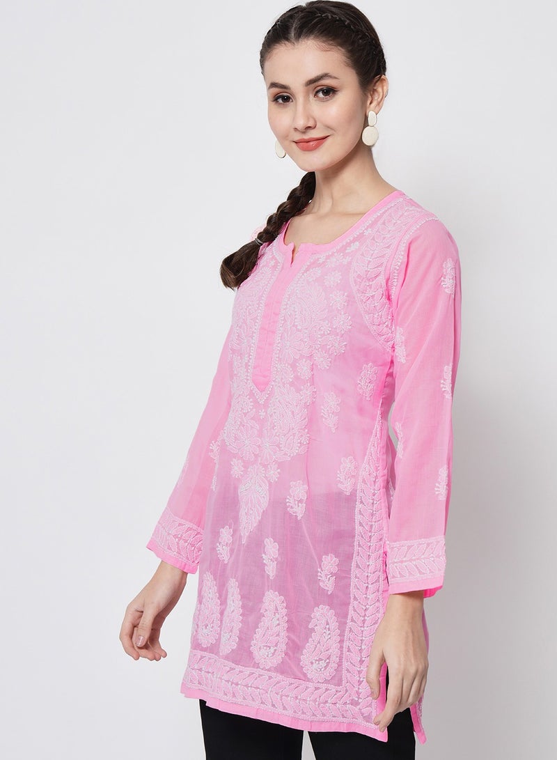 Alaya Hand Embroidered Chikankari Cotton Straight Kurti-AL3595 - Image 4