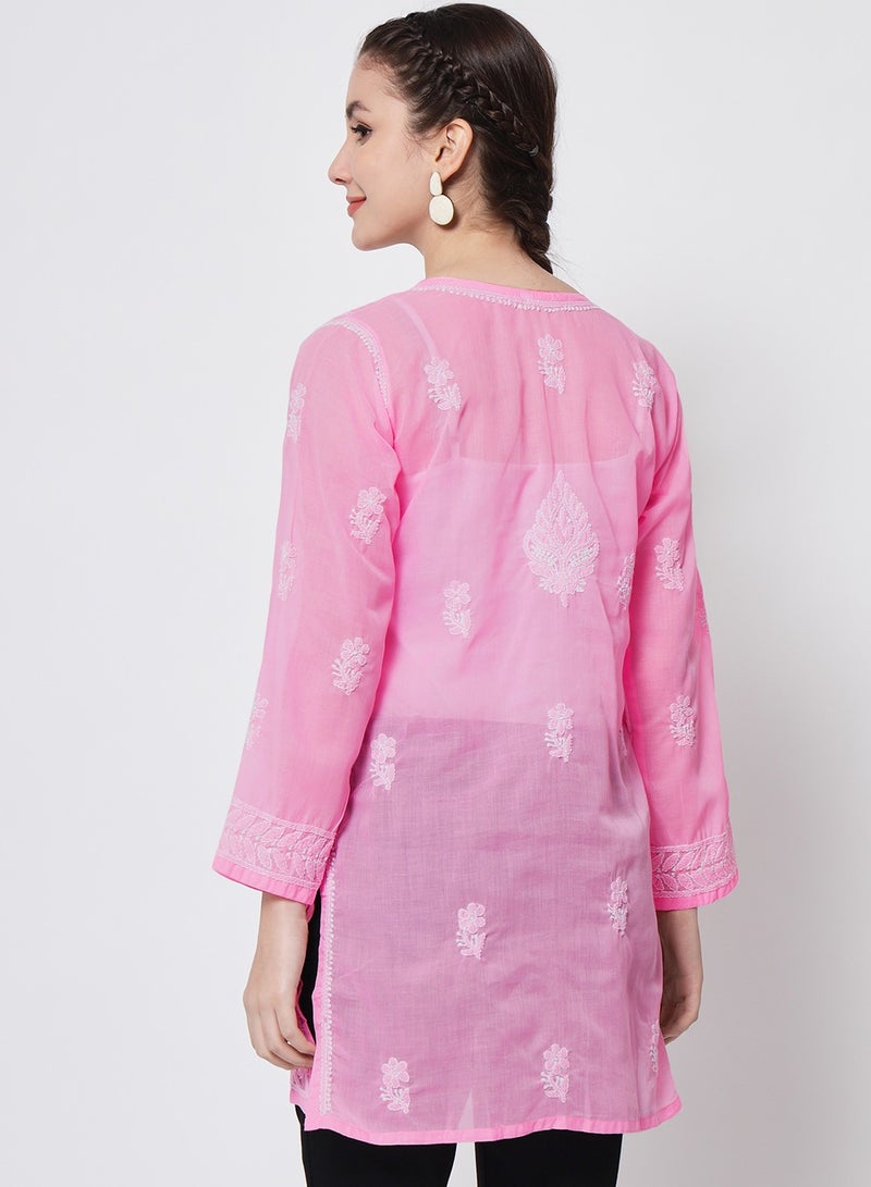 Alaya Hand Embroidered Chikankari Cotton Straight Kurti-AL3595 - Image 2
