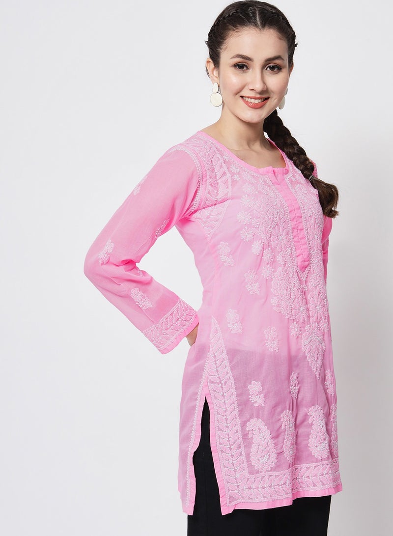 Alaya Hand Embroidered Chikankari Cotton Straight Kurti-AL3595 - Image 3