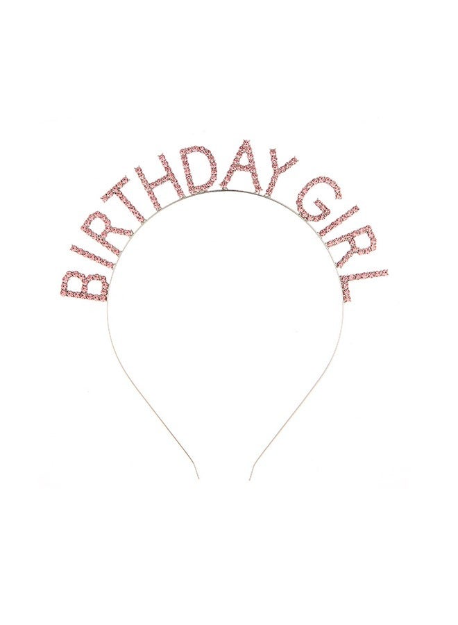 Birthday Party Rhinestone Alphabet Birthday Hair Hoop, GirL's Birthday GirL Headband Headdress, Crown Crystal With Diamond (Pink)  - Image 1