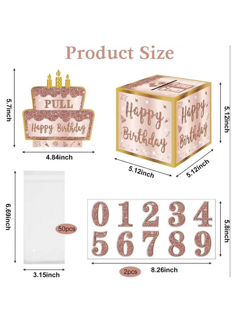Happy Birthday Money Gift Box with DIY Stickers Pink Rose Gold Cash Present for Any Age | Surprise Party Decor, 5.1inch x 5.1inch Sturdy Cardboard Box with Cake Card & Money Roll Pull-Out Feature - Image 3