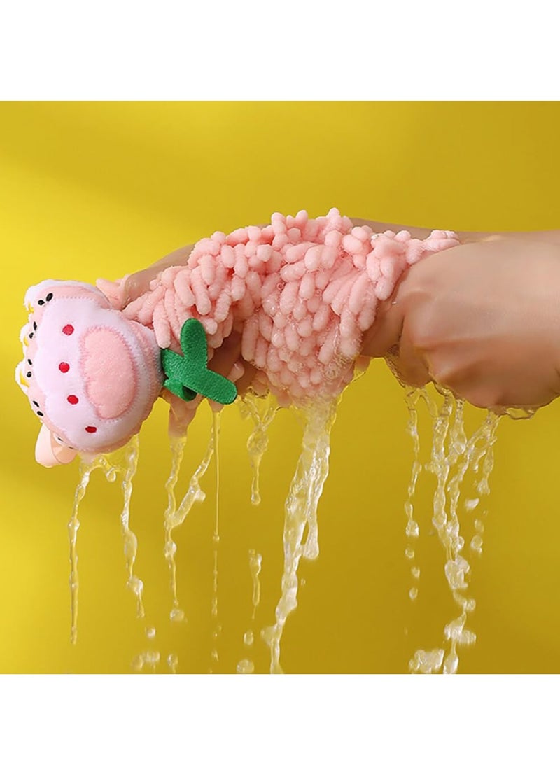 SYOSI منشفة يدوية محشوة من شينيل، منشفة يد مصنوعة من الألياف الدقيقة ناعمة وامتصاص سريعة، مناشف يد لطيفة مزينة برسوم كرتونية زهور مع حلقات للتعليق، للبano/kitchen، بنفسجي + برتقالي + وردي - Image 3