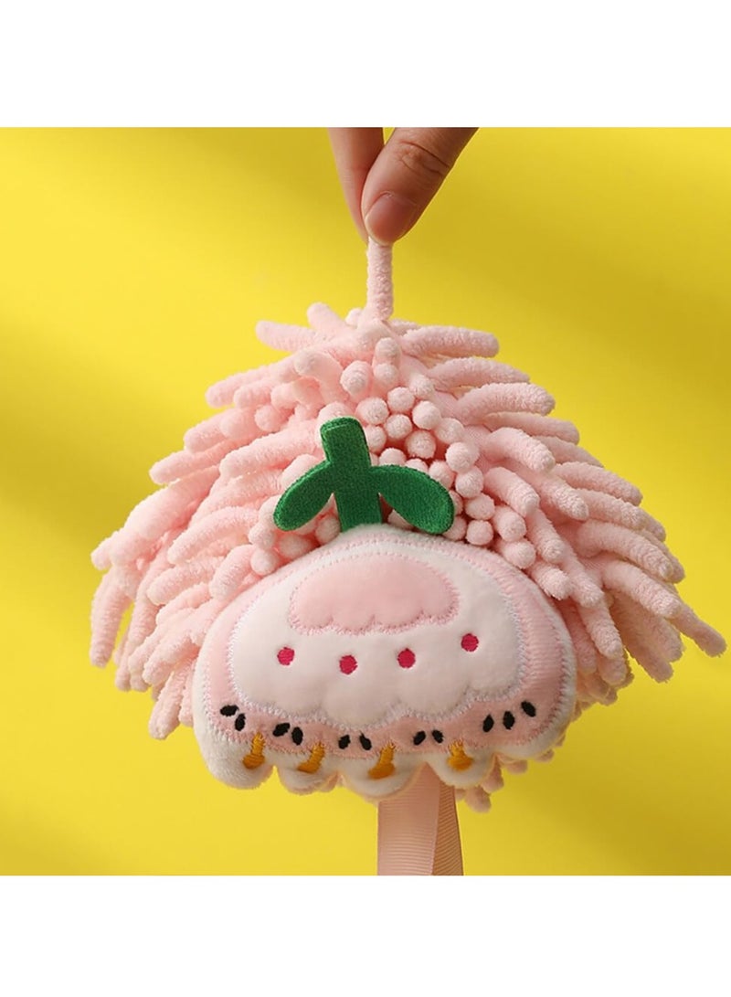 SYOSI منشفة يدوية محشوة من شينيل، منشفة يد مصنوعة من الألياف الدقيقة ناعمة وامتصاص سريعة، مناشف يد لطيفة مزينة برسوم كرتونية زهور مع حلقات للتعليق، للبano/kitchen، بنفسجي + برتقالي + وردي - Image 4