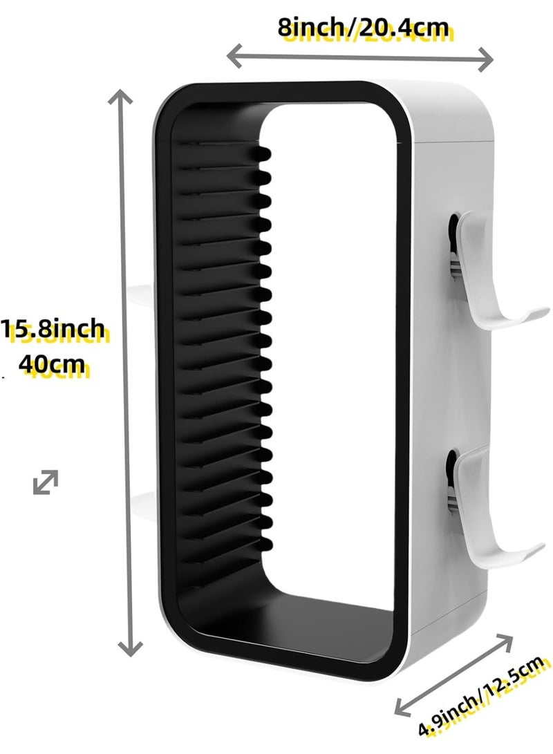【15.8INCH】 game Storage Tower Compatible with PS5/ Xbox Series S & X/ Switch, Universal Video Games Discs Organizers 18 PCS with 4 Controllers Holder, Game Disk Box Stand.(White/Black) - Image 1