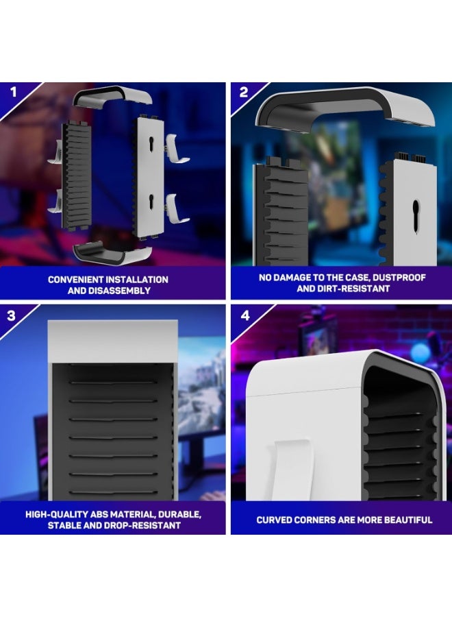 【15.8INCH】 game Storage Tower Compatible with PS5/ Xbox Series S & X/ Switch, Universal Video Games Discs Organizers 18 PCS with 4 Controllers Holder, Game Disk Box Stand.(White/Black) - Image 3