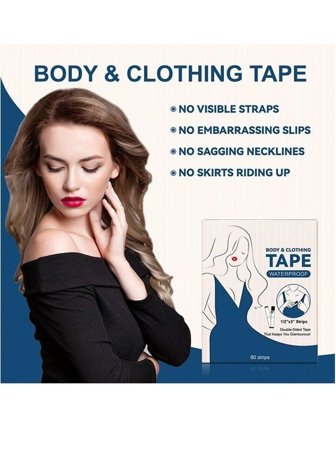 80 Strips Double Sided Body & Clothing Tapes Fashion Tape for Clothes Dispenser Disposable & Waterproof Tapes For Women Clothes to Skin Body Tape for Any Kinds of Clothes Ideal Tape to Hold Clothes in Place - Image 2
