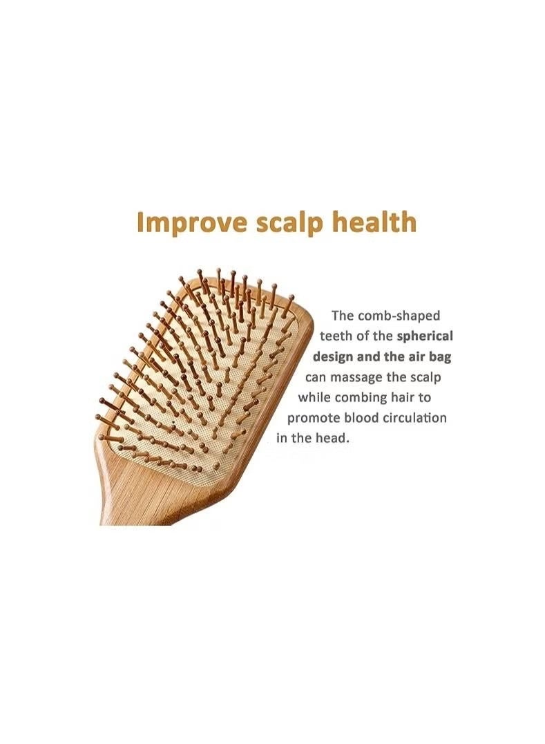 فرشاة شعر، مصنوعة من الخيزران الطبيعي النقي، بدون طلاء، تدلك فروة الرأس أثناء تمشيط الشعر لتعزيز الدورة الدموية ومنع الكهرباء الساكنة - Image 3