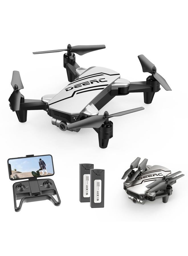 D20 Mini Drone for Kids with 720P HD FPV Camera Remote Control Toys Gifts for Boys Girls with Altitude Hold, Headless Mode, One Key Start Speed Adjustment, 3D Flips 2 Batteries, Silver