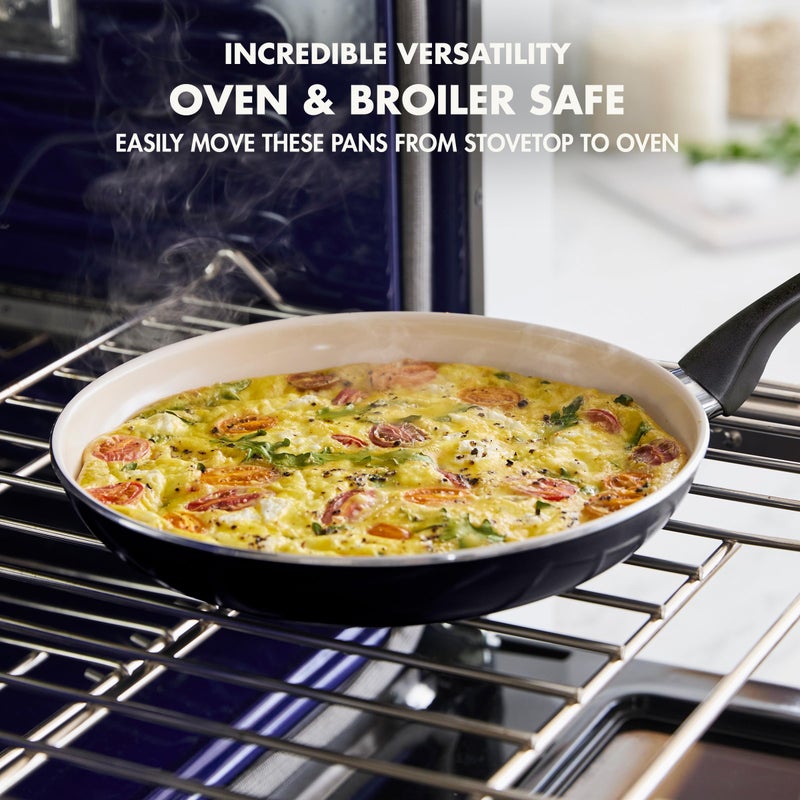 Greenpan مجموعة مقلاة سيراميك غير لاصقة 8" من جرين بان ريو مع ملعقة سيليكون ومقبض مريح  مجموعة وجبة الإفطار  خالية من PFAS  آمنة في غسالة الصحون  آمنة في الفرن  سوداء - Image 3