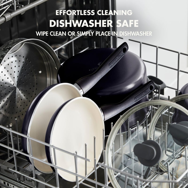 Greenpan مجموعة مقلاة سيراميك غير لاصقة 8" من جرين بان ريو مع ملعقة سيليكون ومقبض مريح  مجموعة وجبة الإفطار  خالية من PFAS  آمنة في غسالة الصحون  آمنة في الفرن  سوداء - Image 4