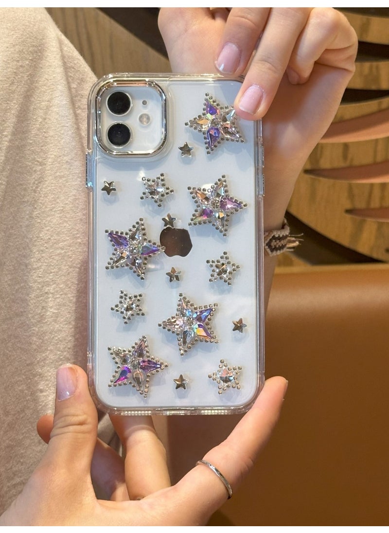 Paladyum Case iPhone 11 Compatible Colorful Crystal Stone Star Transparent Case  - Image 1