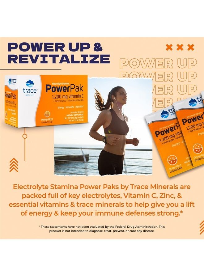 Trace Minerals Power Pak Electrolyte Powder Packets | 1200 mg Vitamin C, Zinc, Magnesium | Boost Hydration, Immunity, Energy, Muscle Stamina | Orange Blast | 30 Packets - Image 3