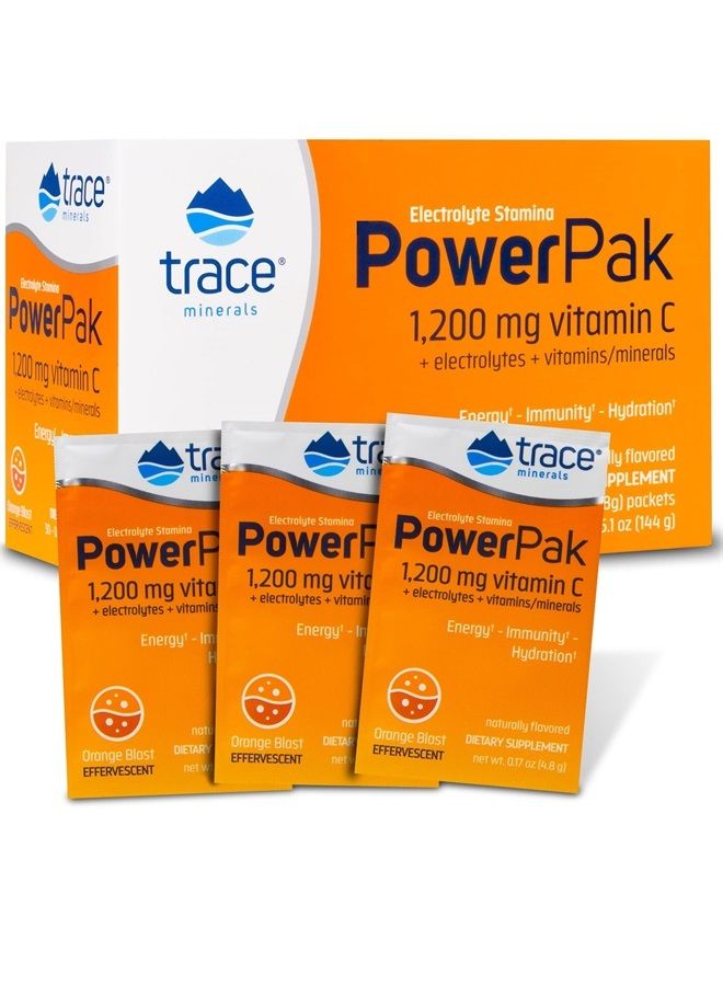 Trace Minerals Power Pak Electrolyte Powder Packets | 1200 mg Vitamin C, Zinc, Magnesium | Boost Hydration, Immunity, Energy, Muscle Stamina | Orange Blast | 30 Packets - Image 1