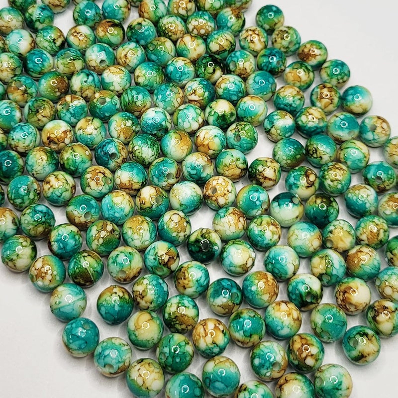 INDIKONB INDIKONB Marble Beads for Bracelet Making | 8MM Acrylic Plastic Multicolour Beads | Colorful Beads for Jewellery Making | Perfect for Bracelet, Necklace, DIY Craft Projects (Green Brown) 