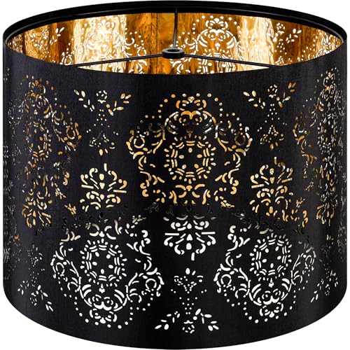GO&SO Black Large Drum Lamp Shade 16 Top x 16 Bottom x 10 HighSpider Industrial Laser Floral Floor Lamp Shades Replacement Barrel Table Lamps Shade Living RoomBedroom Assembly Required By GOSO - Image 1