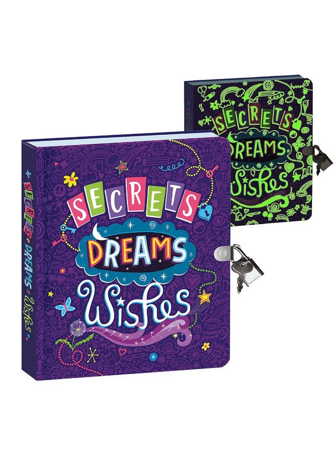 Peaceable Kingdom Secrets, Dreams And Wishes Glow In The Dark 6.25" Lock And Key, Lined Page Diary For Kids - Image 1