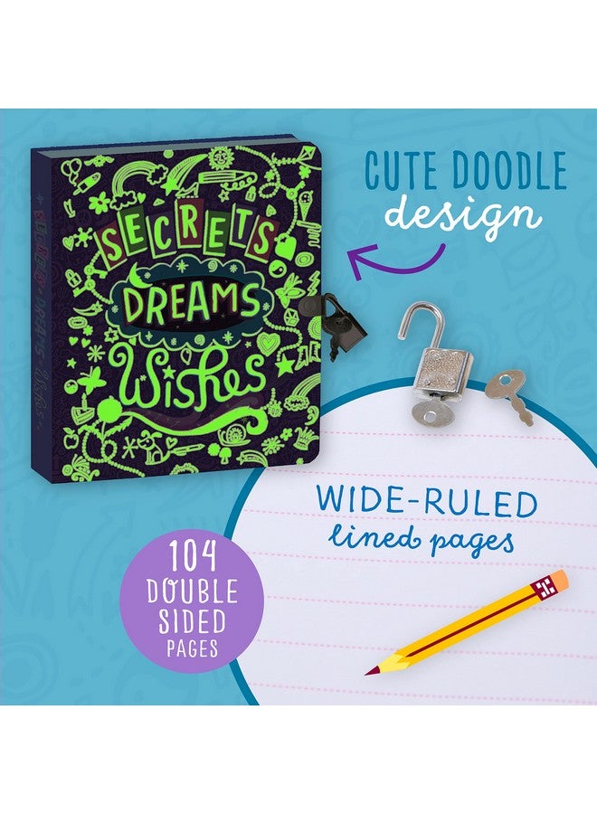 Peaceable Kingdom Secrets, Dreams And Wishes Glow In The Dark 6.25" Lock And Key, Lined Page Diary For Kids - Image 4