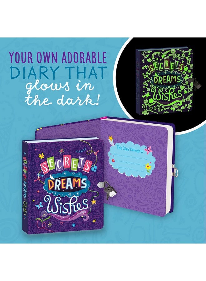 Peaceable Kingdom Secrets, Dreams And Wishes Glow In The Dark 6.25" Lock And Key, Lined Page Diary For Kids - Image 2