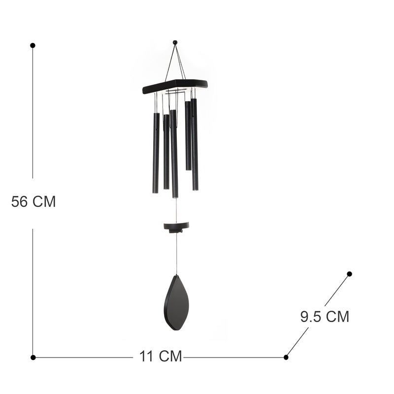 Tej Gifts Feng Shui Metal Wind Chime with 5 Black Pipes for Positive Energy Decorative OutdoorIndoor Hanging Bells Good Luck Chimes for HomeBalcony Decoration Black 56 cm - Image 2