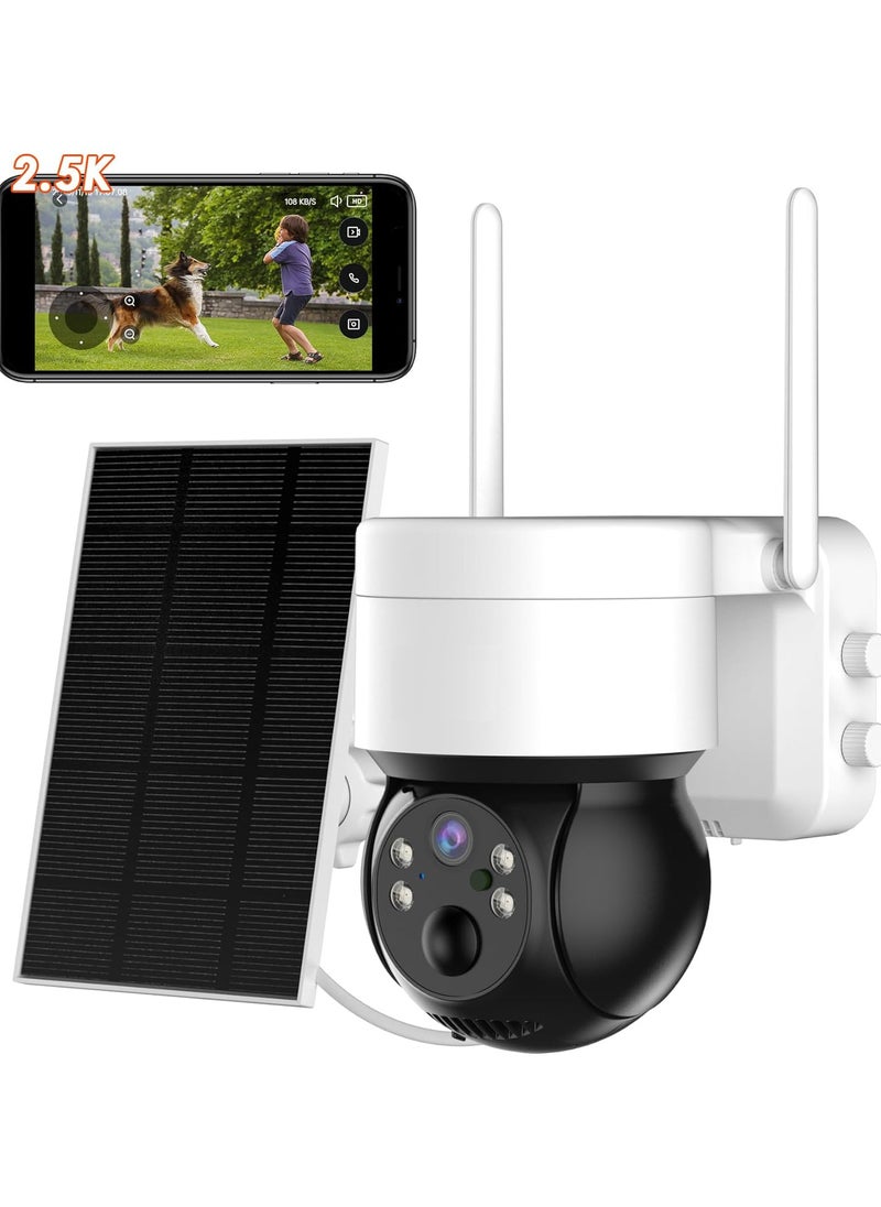 كاميرا مراقبة تعمل بالطاقة الشمسية عبر WiFi مع بطارية – تتميز بكشف الحركة بالرادار، رؤية ليلية، صوت ثنائي الاتجاه، PTZ (تحكم بان/إمالة/تكبير)، وتخزين سحابي/ببطاقة SD لاسلكي"**