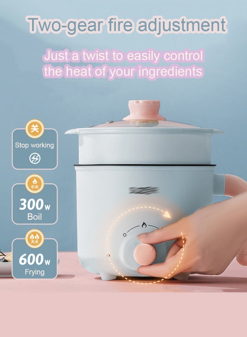 MissTiara 1.8L Electric Hot Pot with Steamer, Non-stick Portable Mini Travel Electric Rice Cooker Hot Pot, Electric Frying Pan, Slow Cooker, for Noodles, Eggs, Steak, Steam, Oatmeal and Soup No-Wash Mat, Chopsticks, Large Spoon, Small Spoon, Wooden Spatula, Bowl, Fork - Image 3