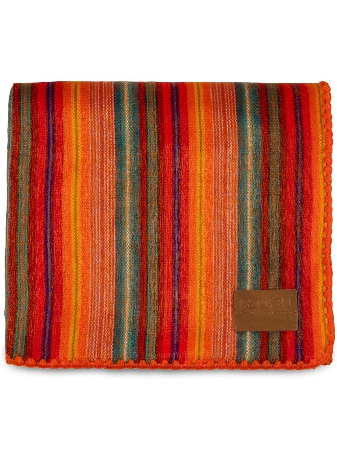 QISU Alpaca Wool Blanket Throw | Large, Beautiful, Warm, Variegated | 85 x 65 inches | Ultra-Soft, Hypoallergenic and Breathable | Non-Itchy or Scratchy Fabric (Orange Variegated) - Image 1