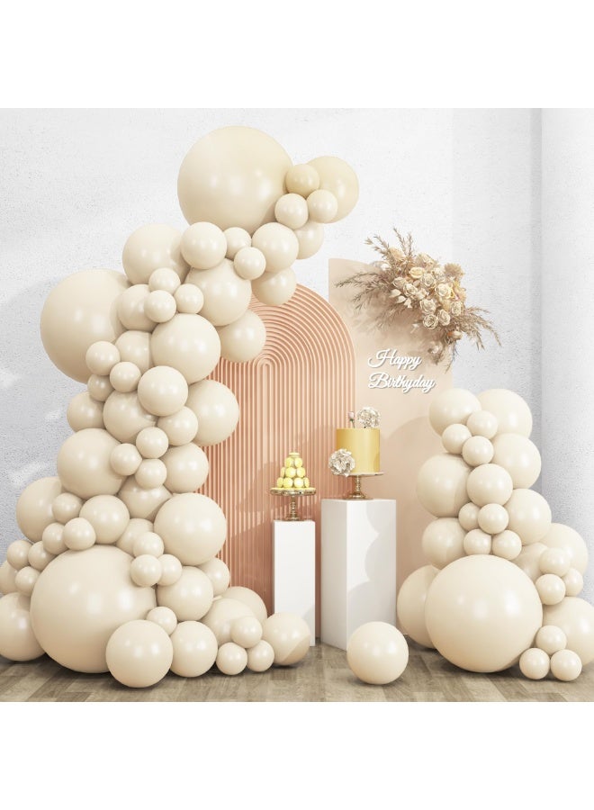 Sand White Balloon Garland Kit,132Pcs White Sand Balloon Arch Garland Kit with Different Sizes 18 12 10 5 Inch Cream Beige Latex Balloon for Birthday Party Decoration,Baby Shower,Graduation,Wedding - Image 1