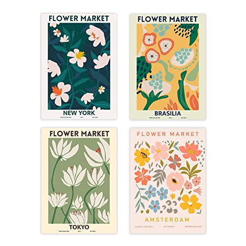 Canssape Flower Market Poster Prints Set of 4 Abstract Wall Art Prints 8"x10" Flower Wall Art Poster for Wall Decor Aesthetic Posters for Livingroom (Without Frame) - Image 1