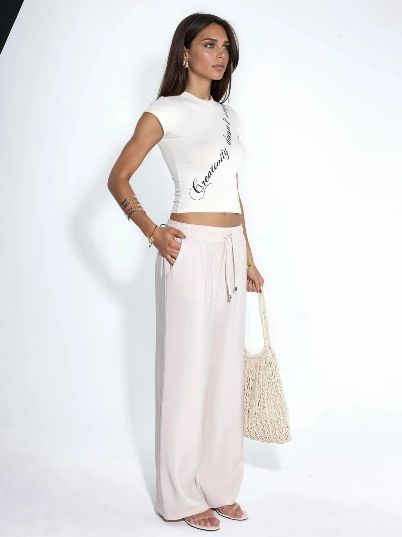 هيكاب Elastic Waist Straight Leg Modal Touch Pants