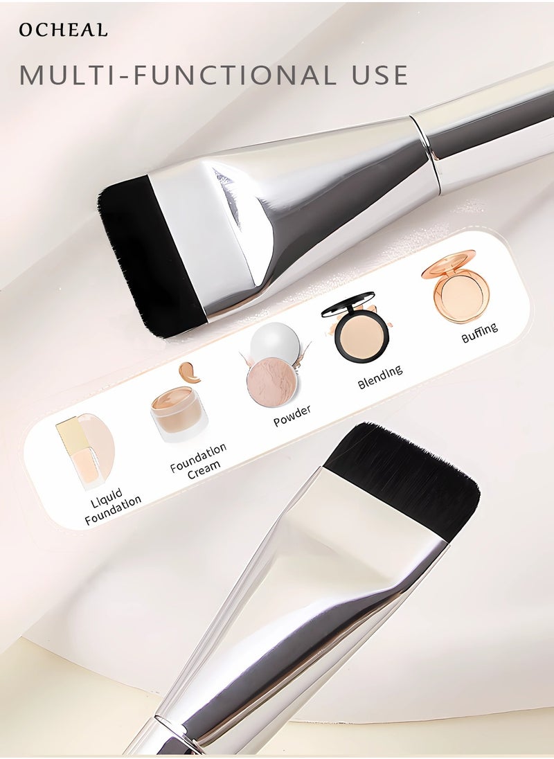 OCHEAL Flat Foundation Brush for Liquid Makeup,Ultra Thin Liquid Foundation Brush Premium Makeup Face Brush for Blending, Cream, Thin Foundation Brush Makeup Tool Face Foundation Flat Brush-silver  - Image 4