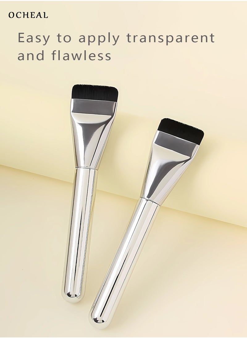 OCHEAL Flat Foundation Brush for Liquid Makeup,Ultra Thin Liquid Foundation Brush Premium Makeup Face Brush for Blending, Cream, Thin Foundation Brush Makeup Tool Face Foundation Flat Brush-silver  - Image 5