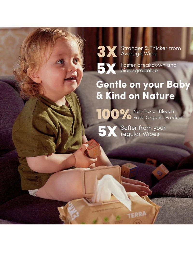 Terra - Bamboo Baby Wipes With Kiwifruit Extract  And Pure New Zealand Water 100 Percent Biodegradable - Bamboo Fiber Unscented Baby Wipes for Sensitive Skin (Pack of 12) - Image 1