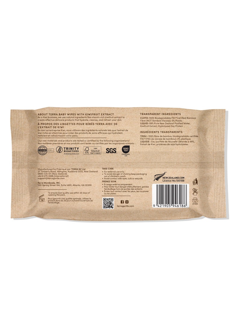 Terra - Bamboo Baby Wipes With Kiwifruit Extract  And Pure New Zealand Water 100 Percent Biodegradable - Bamboo Fiber Unscented Baby Wipes for Sensitive Skin (Pack of 12) - Image 1