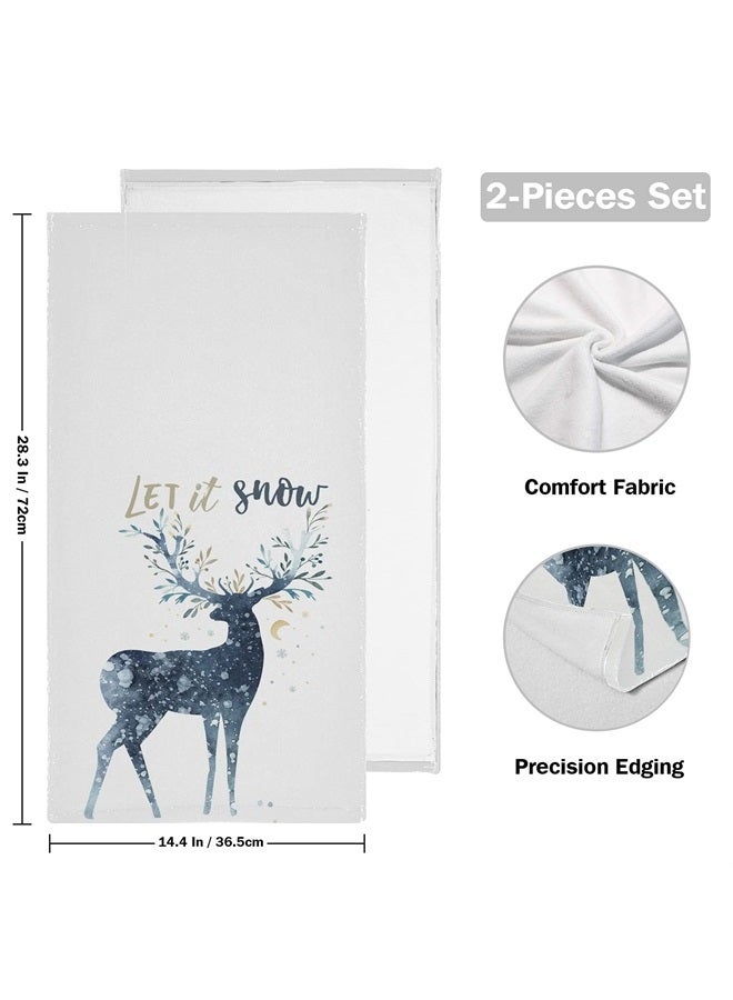 Vdsrup Winter Snowflakes Deer Hand Towels Let It Snow Christmas Towel Set of 2 Small Bath Towels Soft Guest Face Towel Bathroom Decorations Thin Kitchen Tea Dish Towels 14x28 in